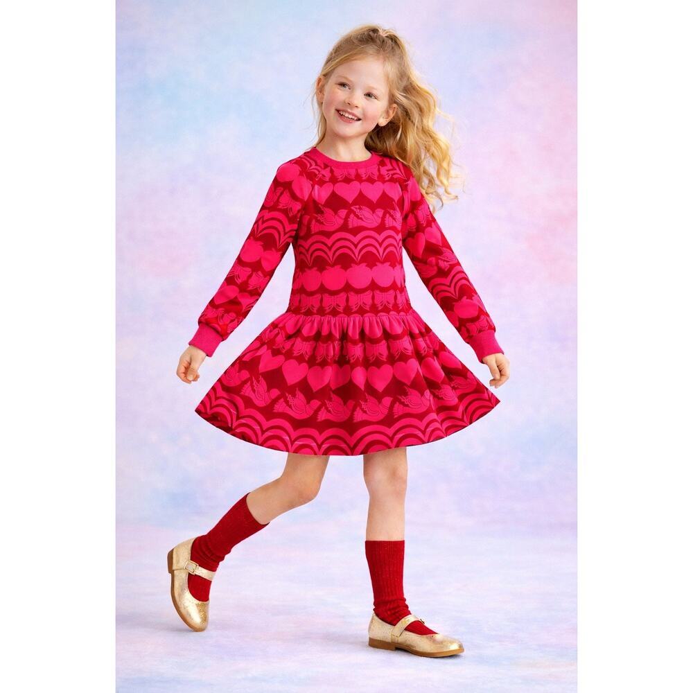 Mini Boden Mod Print Sweatshirt Dress in Red Licorice Festive Fun Size 7–8Y NWT